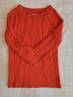 Ann Taylor LOFT Orange Cable Knit Boatneck Sweater